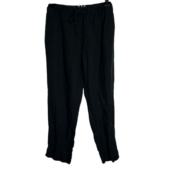 South Street Linen Drawstring Pants Crop High Waisted Black 1/Medium Lagenlook - Picture 1 of 10